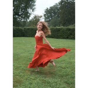 AMUR Cherry Drop Waist Midi Dress in Red